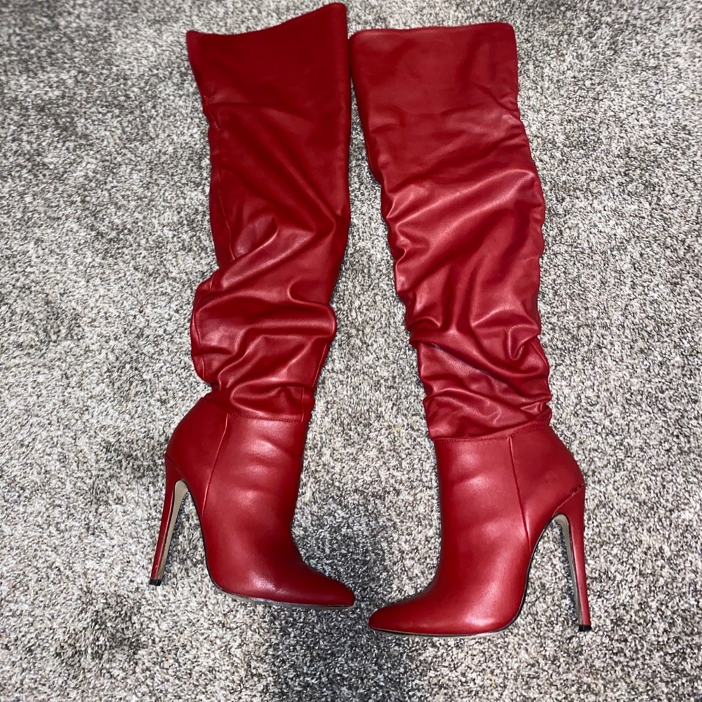 Red thigh high boots from shoe dazzle